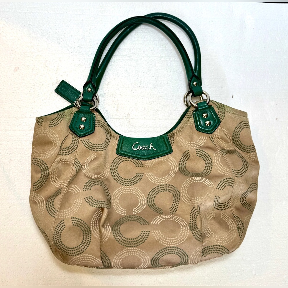 Coach Beige and Green Shoulder Bag